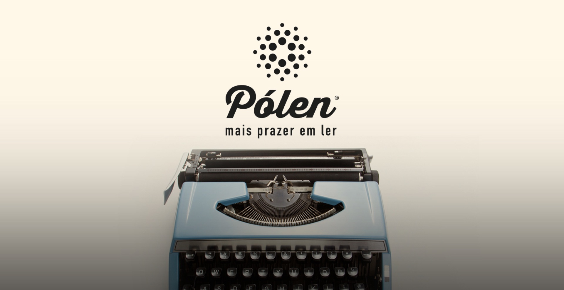 Pólen: logotipo da marca sobre uma máquina de escrever