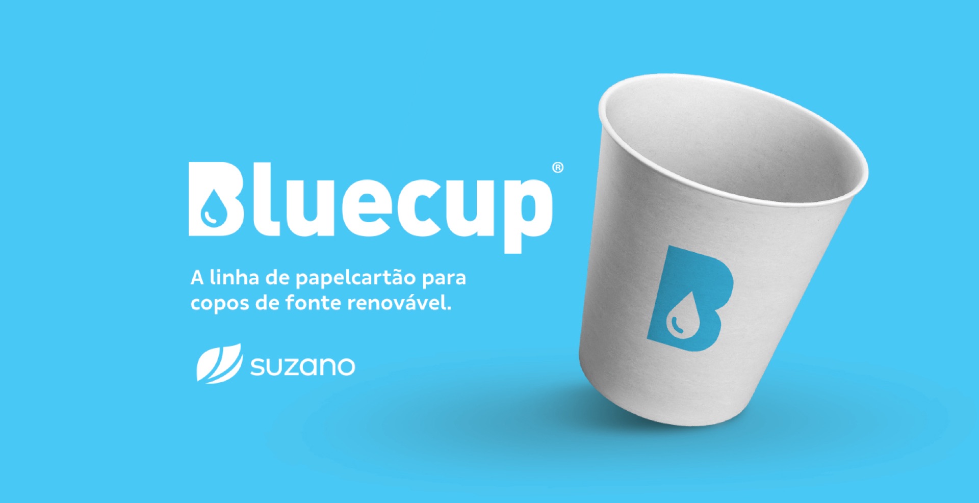 Bluecup: copo de papelcartão com o logotipo da marca